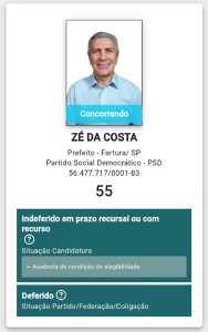 Justiça Eleitoral indefere candidatura de Zé da Costa com base na Lei da Ficha Limpa